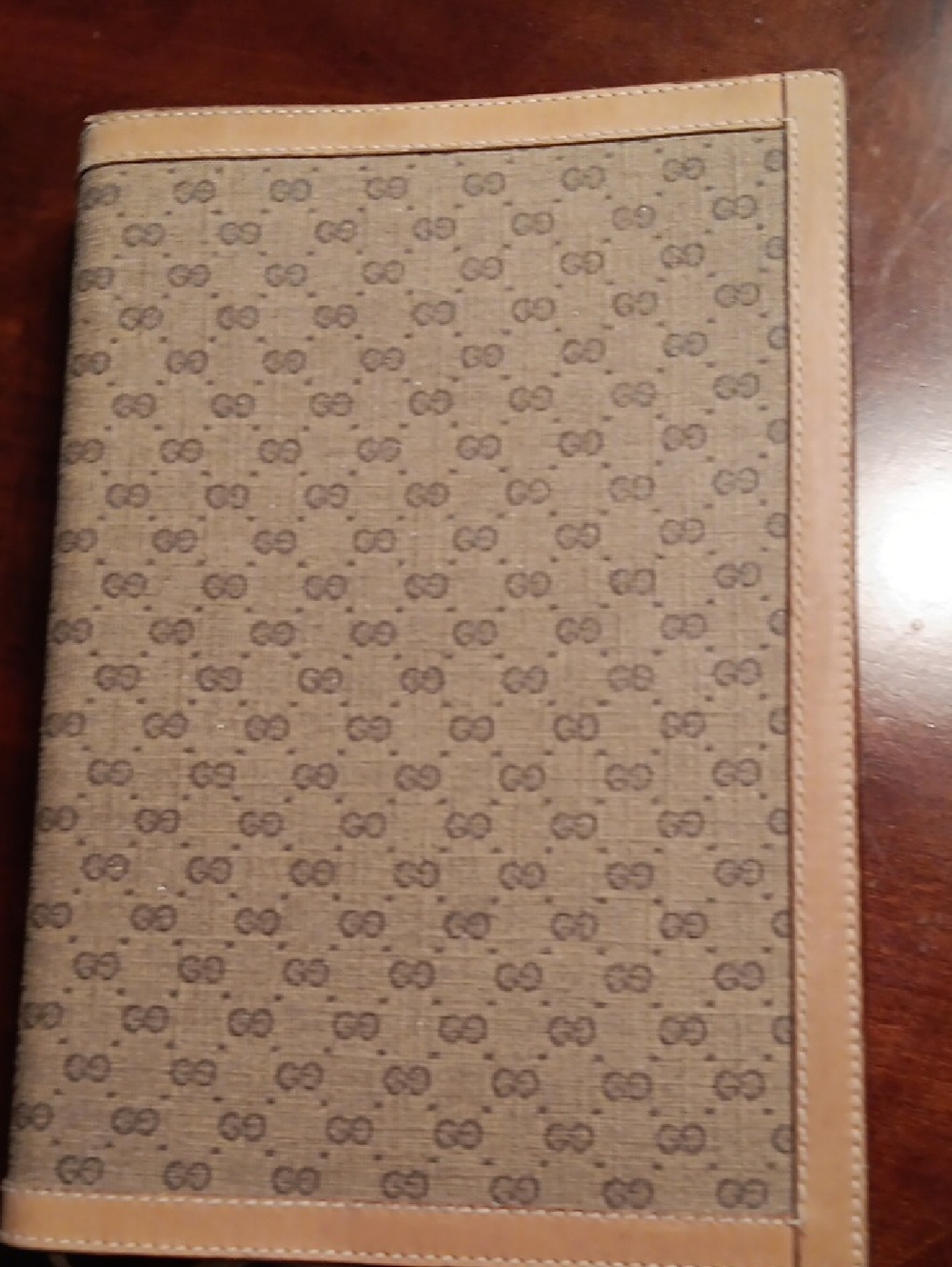 Gucci Beige GG Monogram Zipless Organizer with Tan Leather Trim Vintage Visible